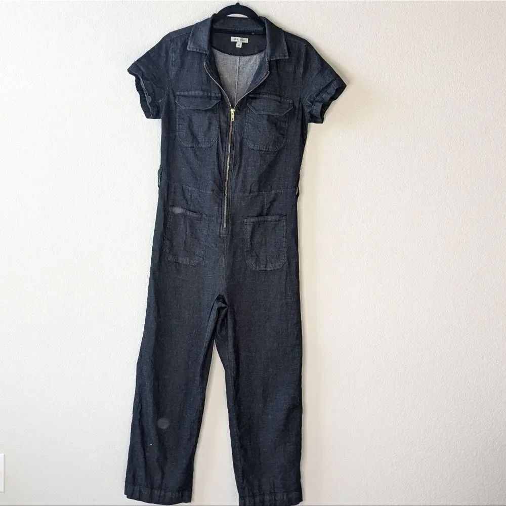 Albion Fit Hamptons Jumpsuit XS Black  Canvas Zip Front Short Sleeve